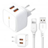 Сетевое зарядное устройство XO 2в1 Lightning 2USB/2.4A (L61) белый